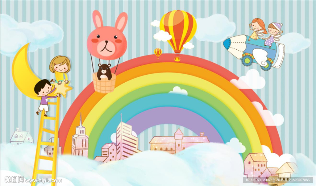 卡通儿童彩虹背景墙图片