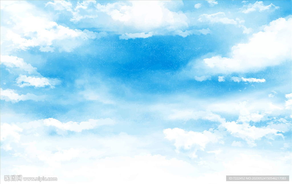 蓝天白云水粉画图片