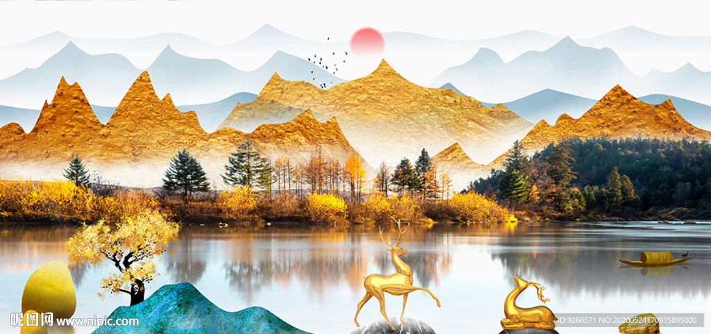 石来运转麋鹿山水晶瓷画装饰画