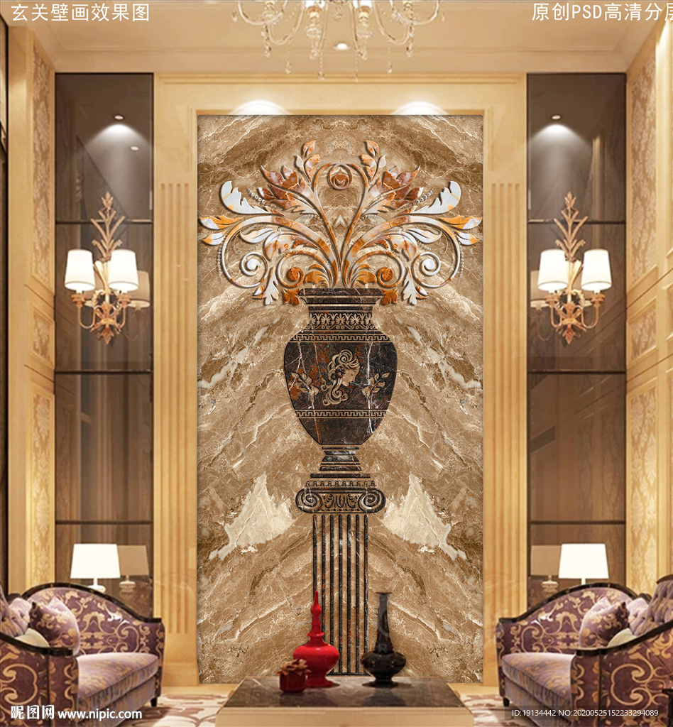 罗马柱富贵花瓶欧式复式玄关