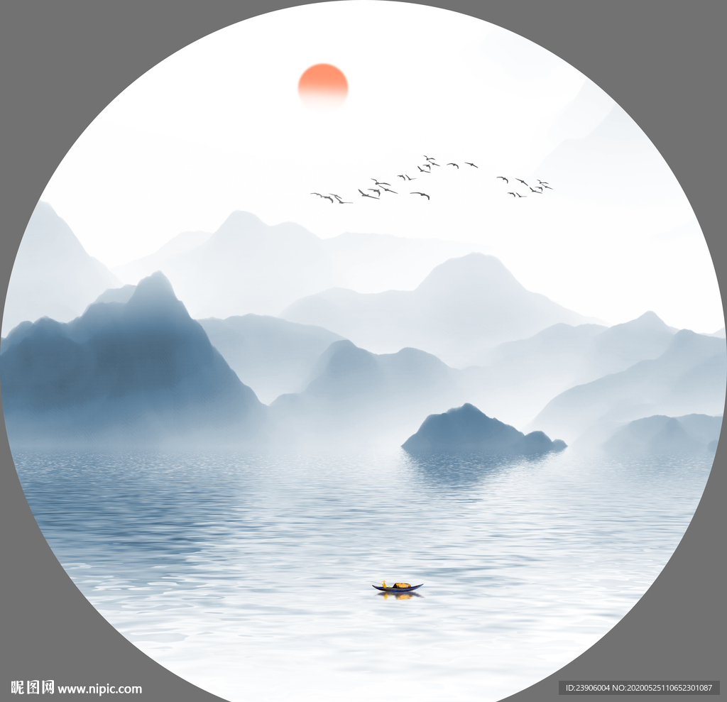 水墨山水 圆形山水画