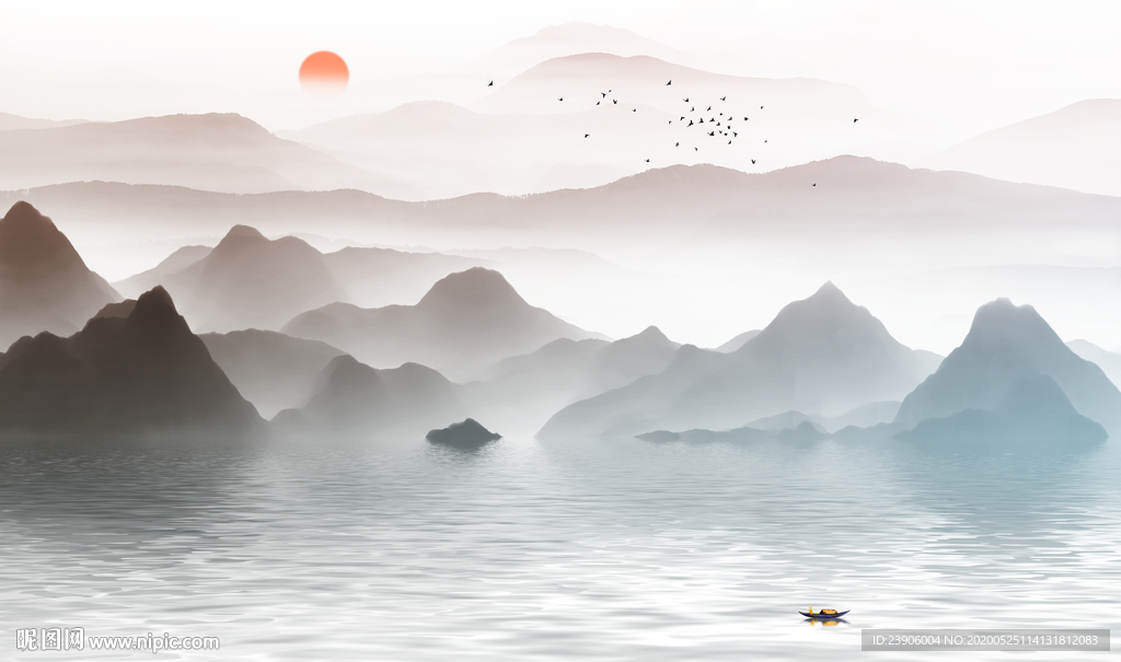 水墨山水背景墙 原创山水画