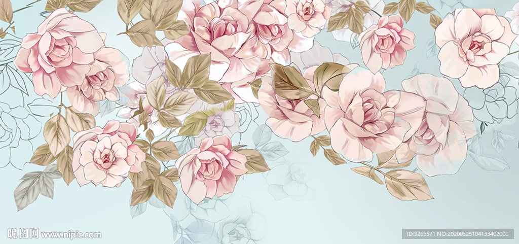 中式花香鸟语山水水墨装饰画