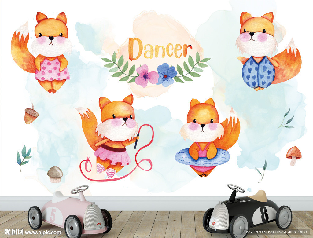 跳舞的狐狸 儿童背景墙