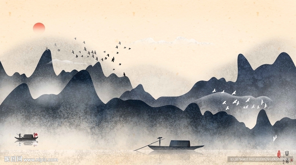 中国风禅意意境山水画图片