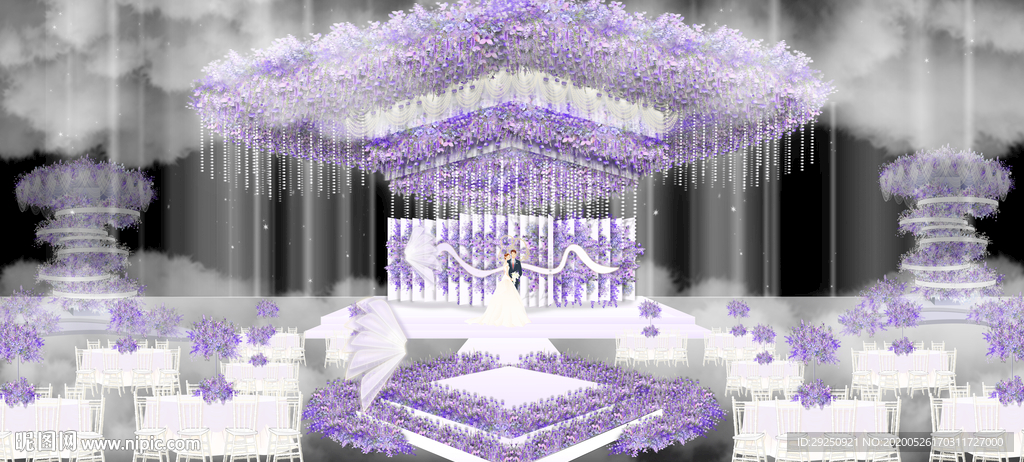 紫色梦幻婚礼效果图 主仪式区