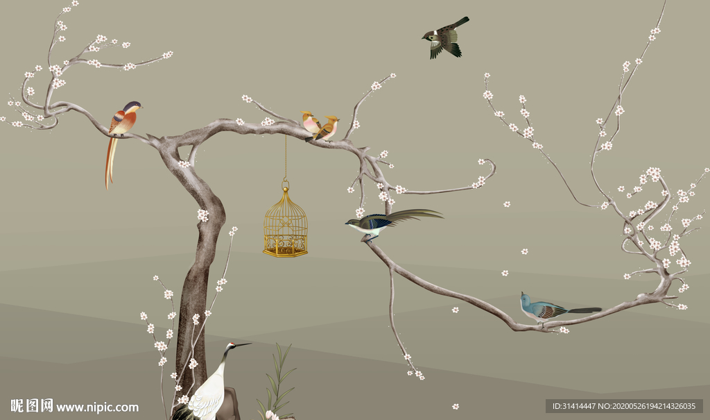 新中式花鸟背景墙