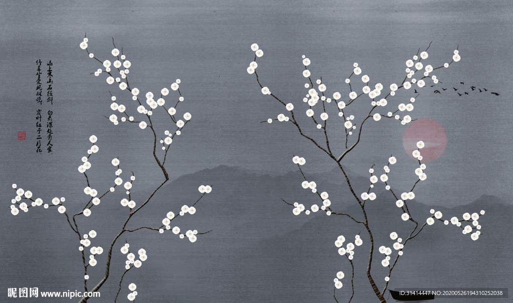 新中式花鸟背景墙