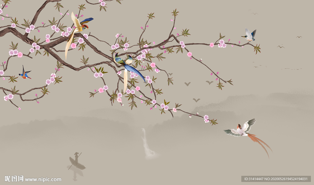 新中式花鸟背景墙