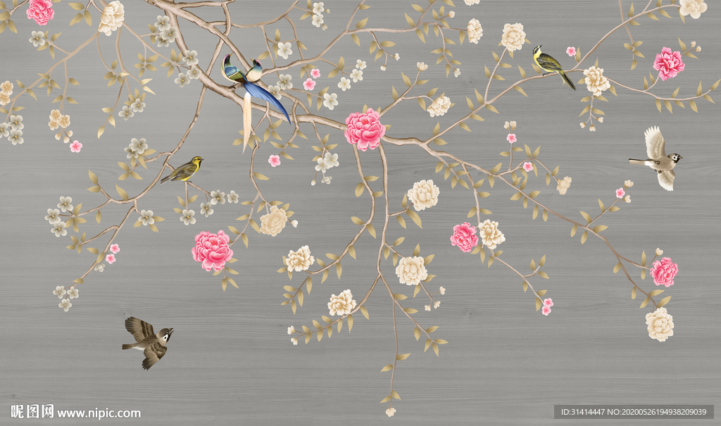 新中式花鸟背景墙