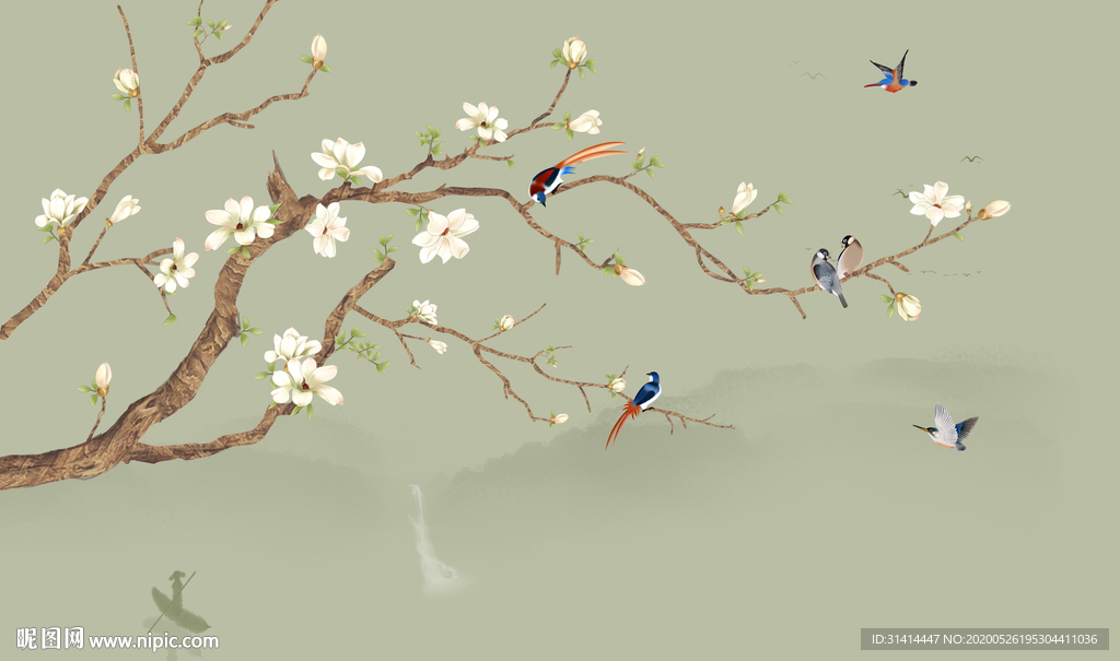 新中式花鸟背景墙