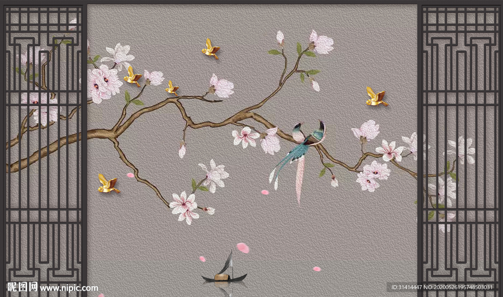 新中式花鸟背景墙