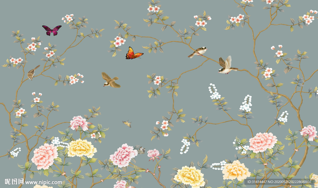 新中式花鸟背景墙