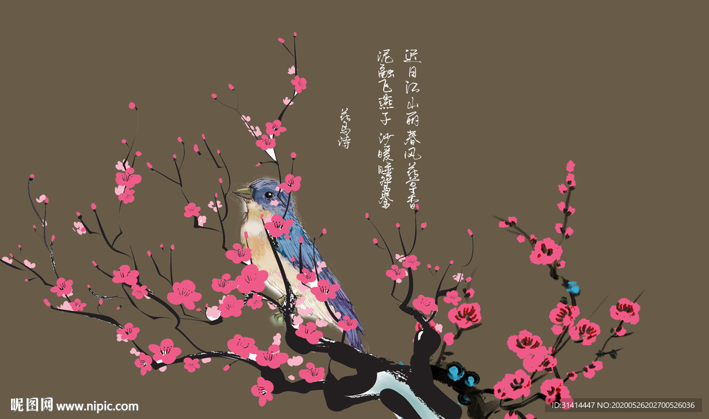 新中式花鸟背景墙