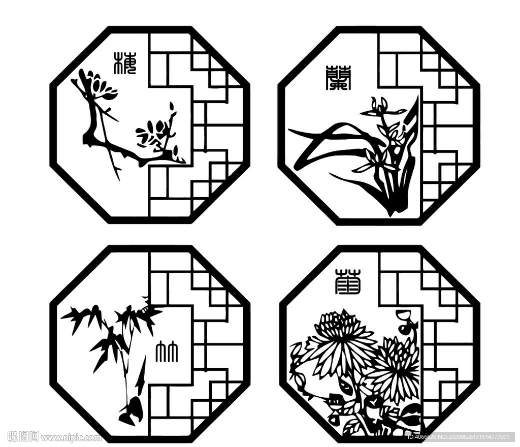 梅兰菊竹四君子花格