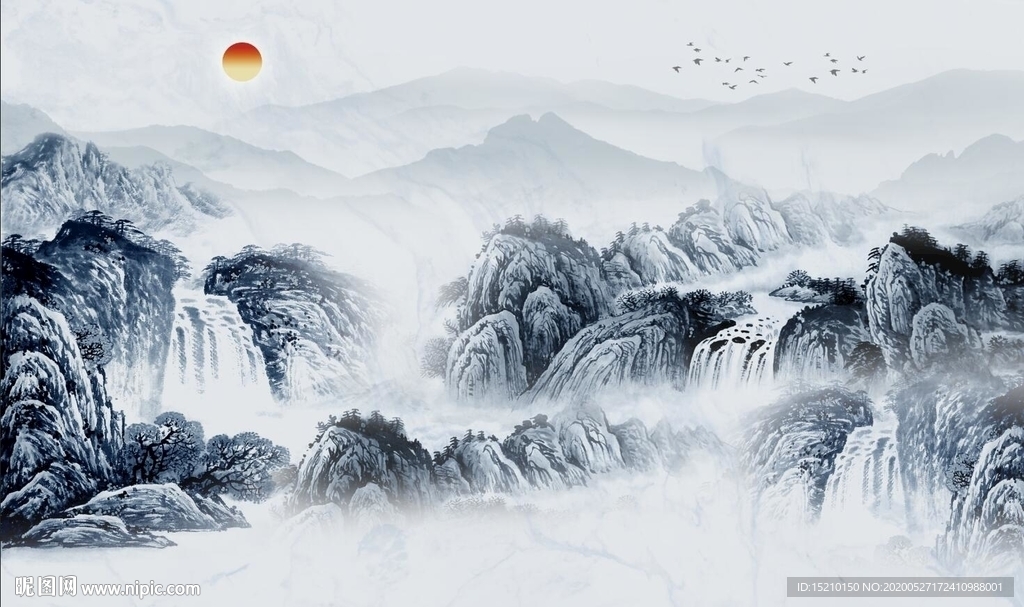 国画山水电视背景墙