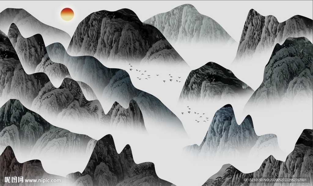 国画山水电视背景墙