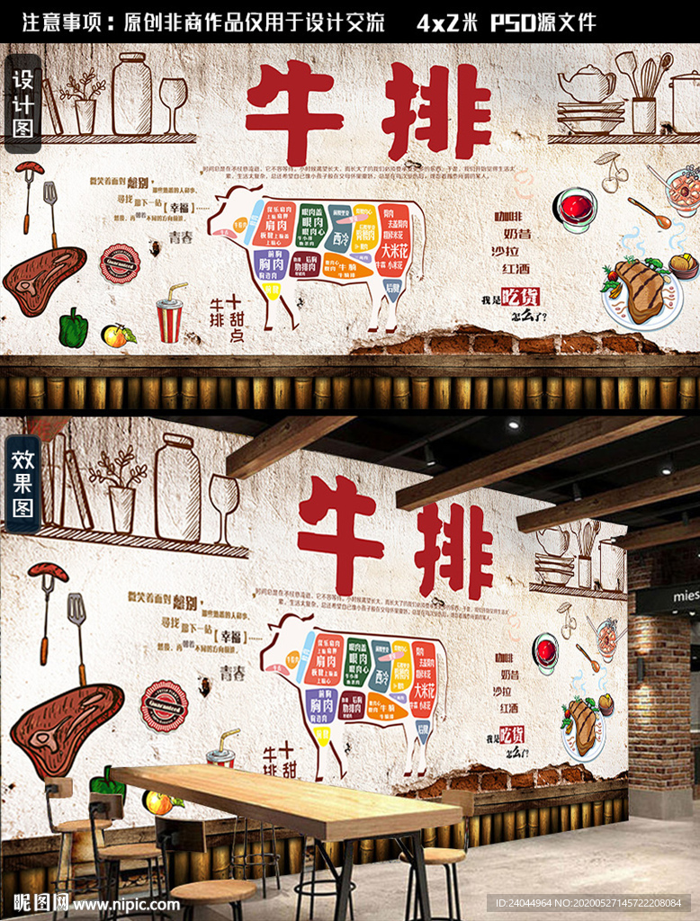 牛排背景墙