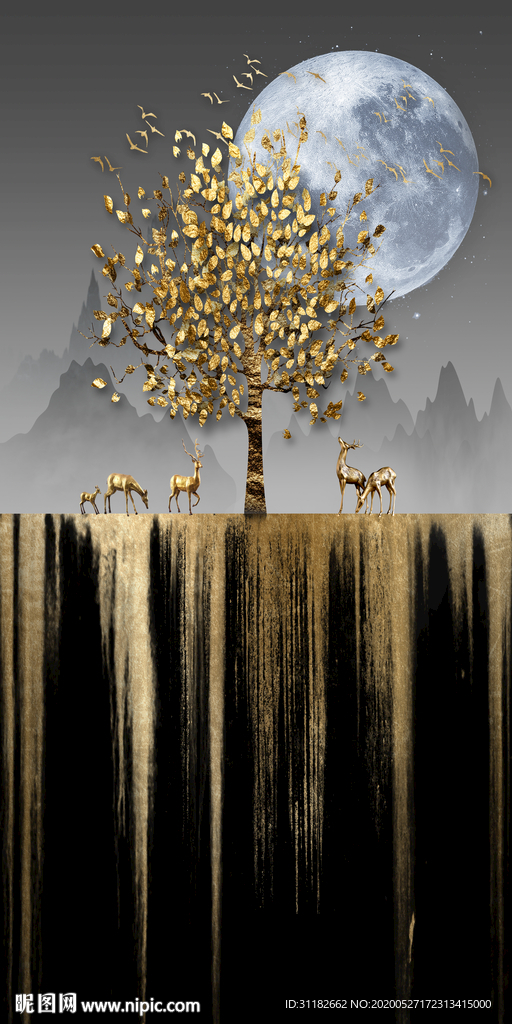 现代金箔山水装饰画