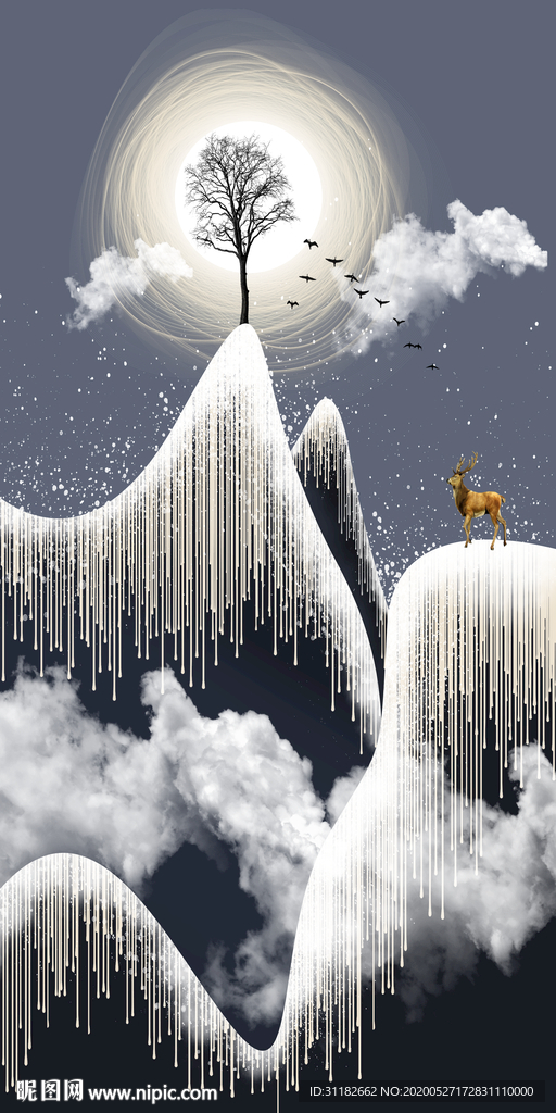 抽象晶贝山水画