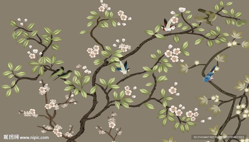 新中式花鸟背景墙