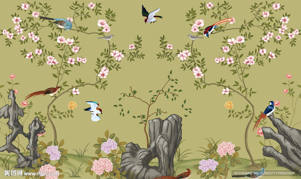 新中式花鸟背景墙