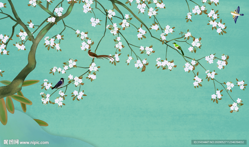 新中式花鸟背景墙