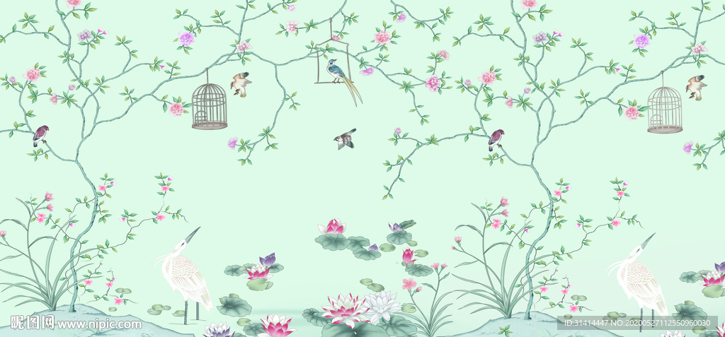 新中式花鸟背景墙
