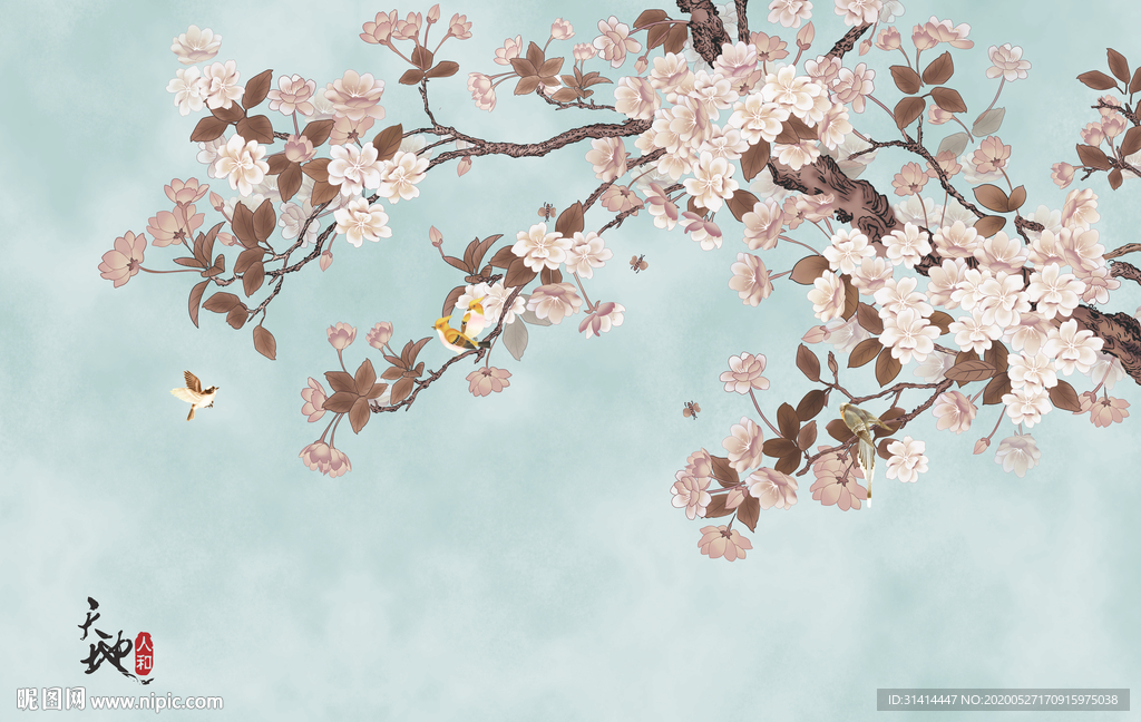 新中式花鸟背景墙