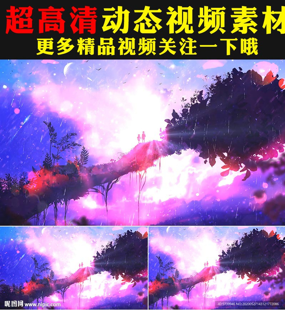 紫色大树情侣粒子星空动态视频素