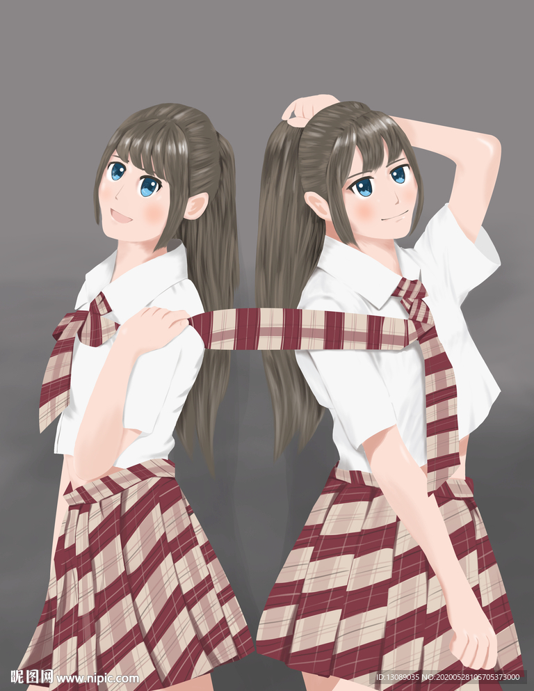 原创双胞胎女孩卡通手绘