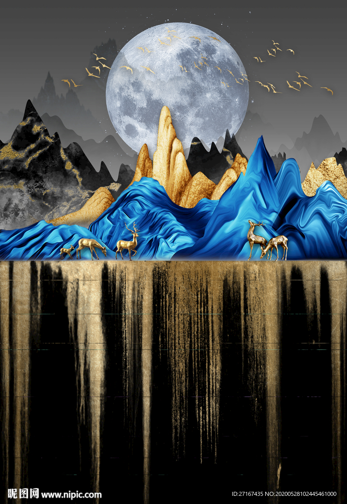 新中式抽象山水玄关装饰画