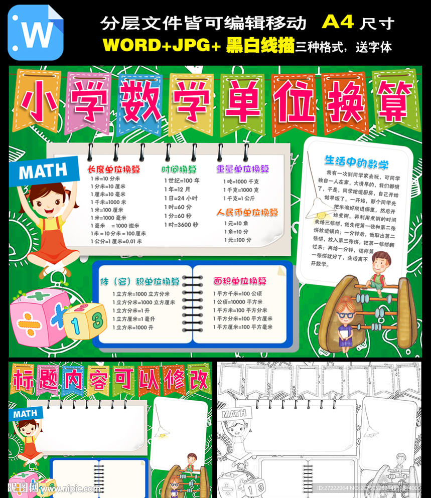 数学单位换算小报