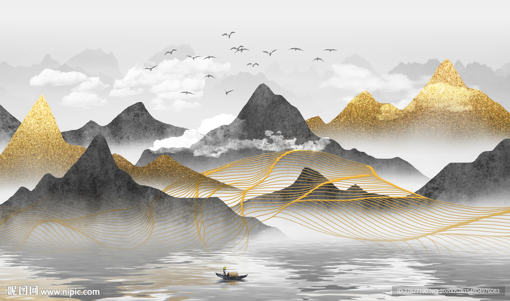 金色线条 金色山水 抽象线条