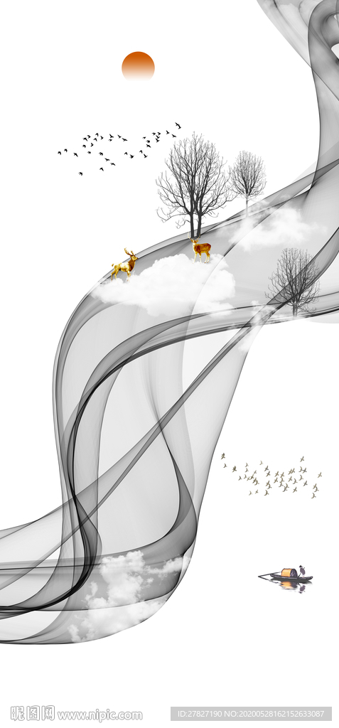 旭日东升 新中式玄关 玄关山水