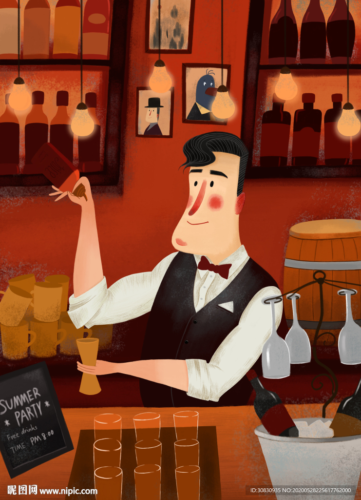酒吧调酒师儿童插画