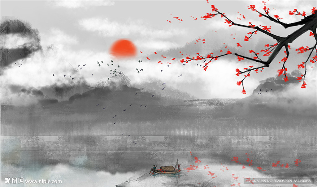 山水风景背景墙