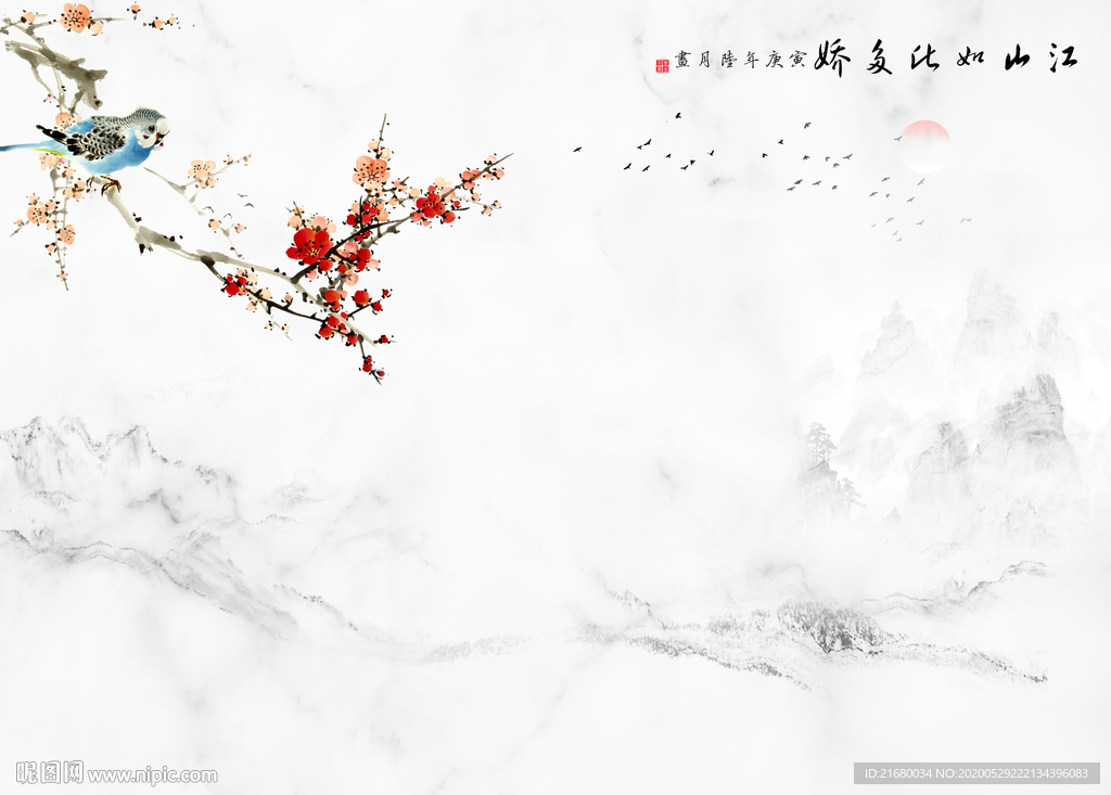 意境花鸟背景墙