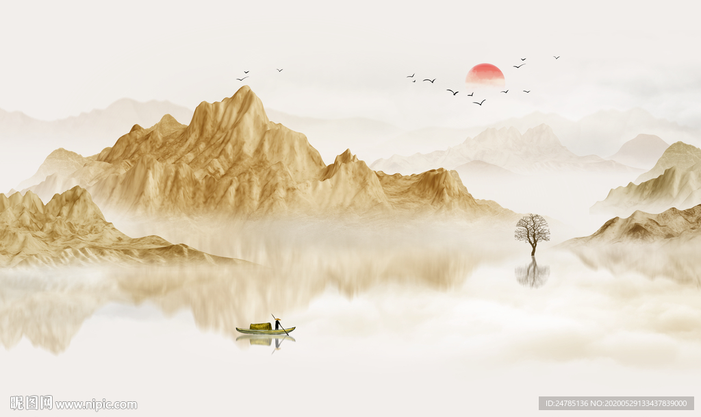 中式水墨山水画