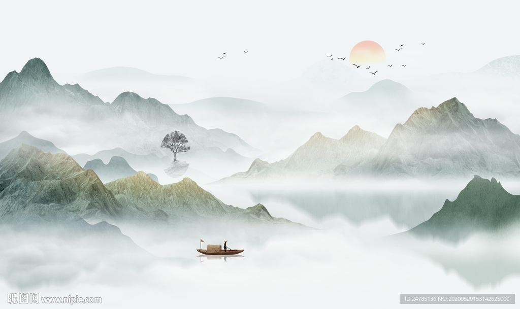 禅意水墨山水画