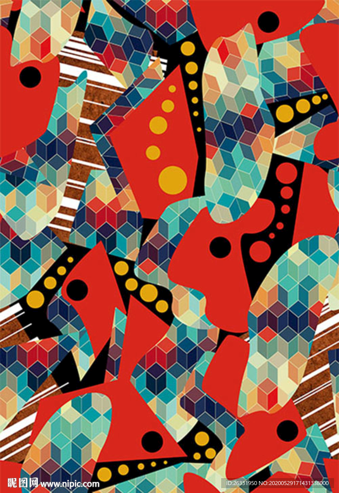 数码印花混色三角形卡通鱼