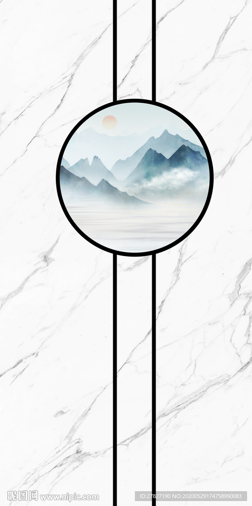 爵士白 旭日东升 水墨山水