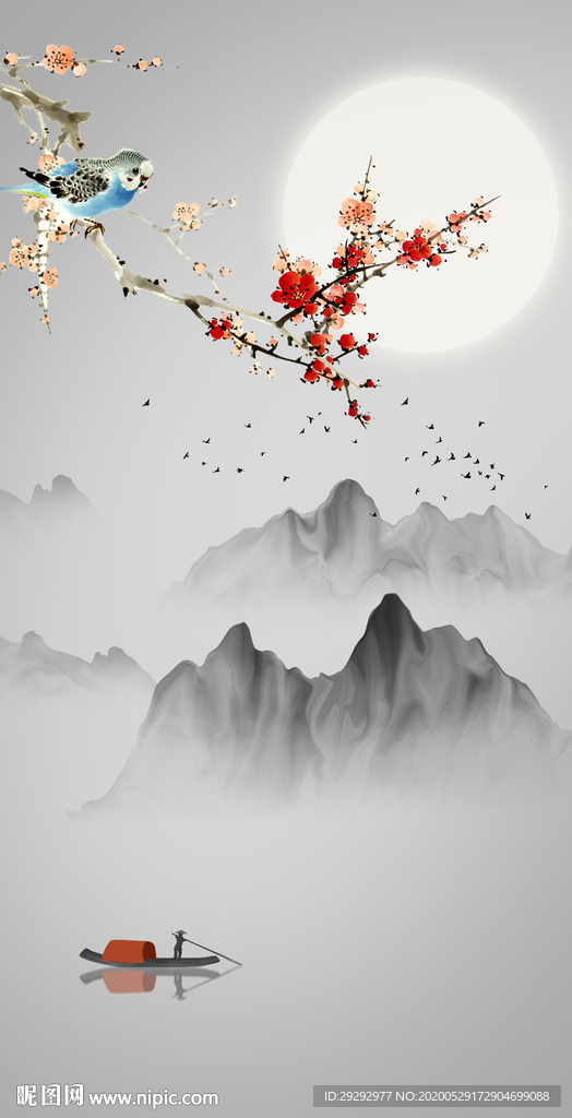 梅花意境山水玄关