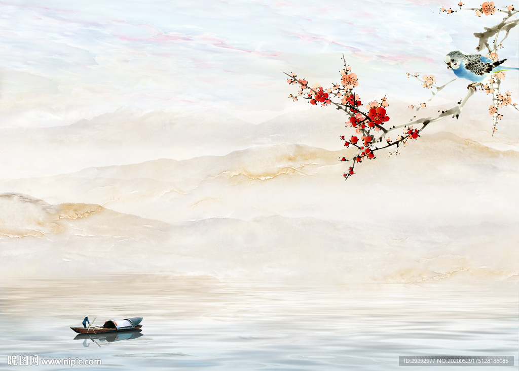 大理石纹花鸟山水