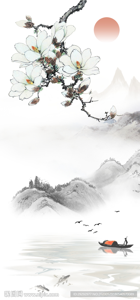 牡丹意境山水玄关