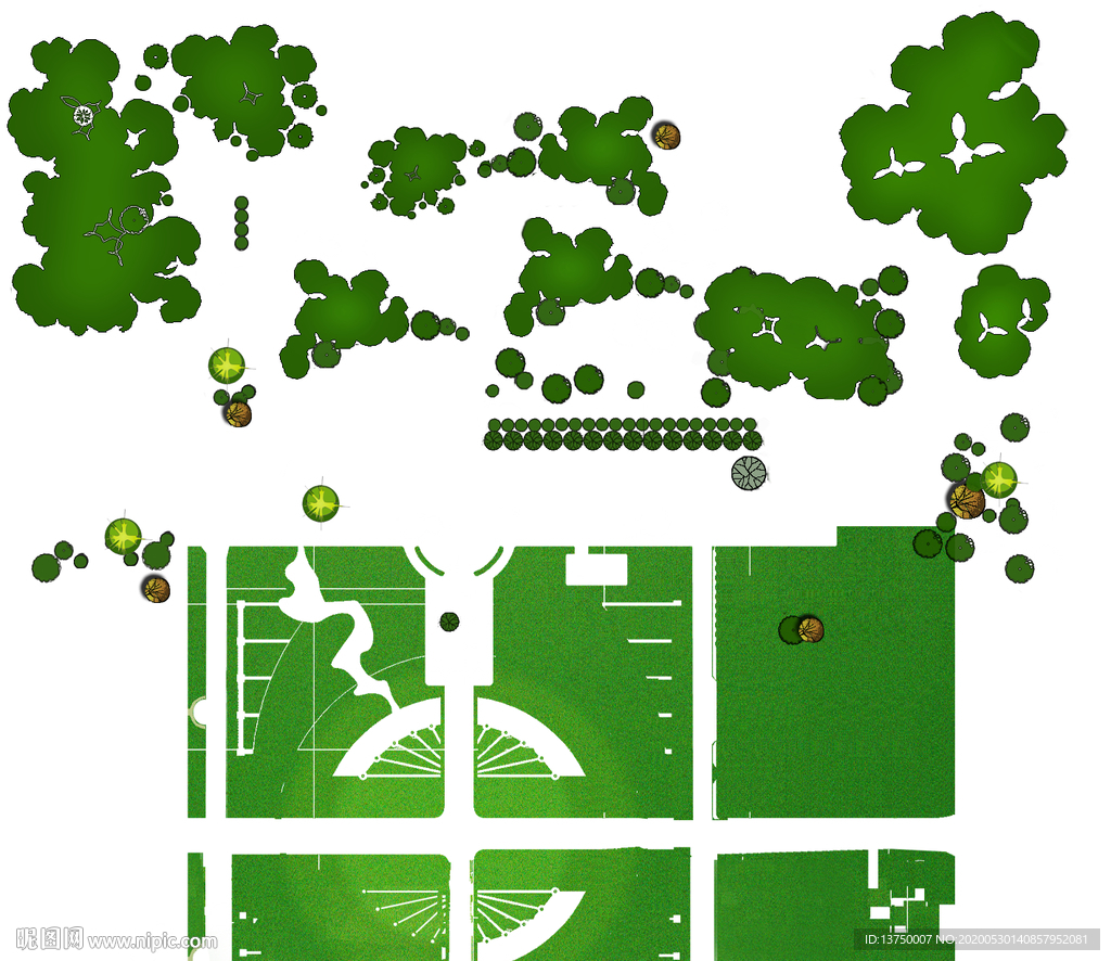 彩色平面图  绿荫  草皮