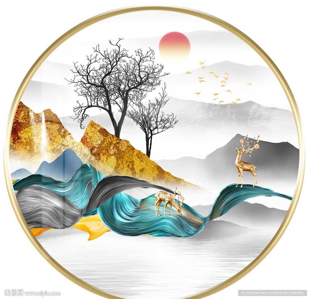 麋鹿山水