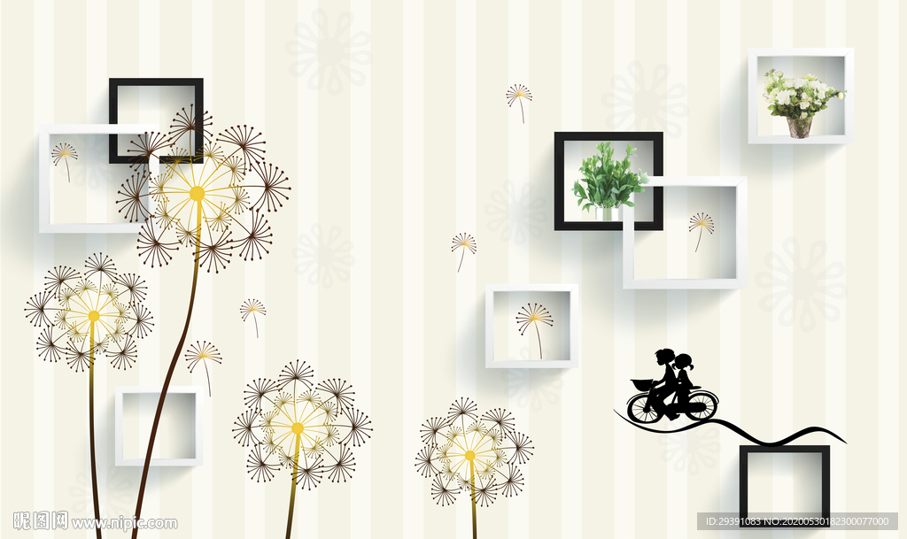 蒲公英花瓶背景墙