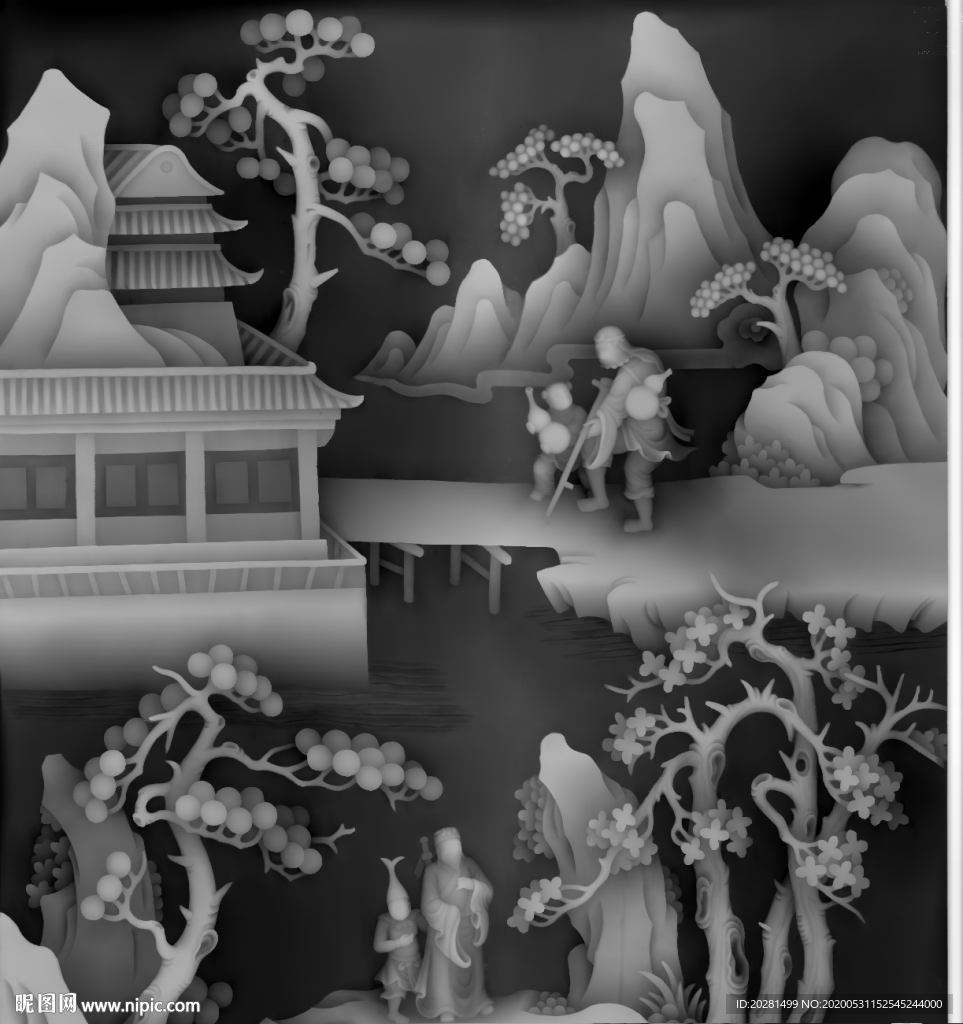八仙过海灰度浮雕图
