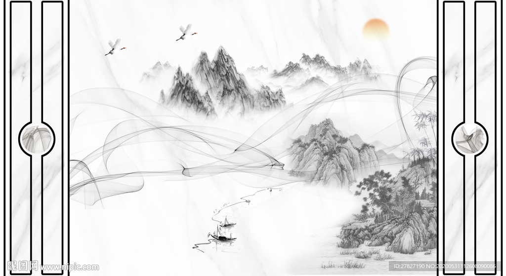 爵士白 旭日东升 飞鸟山水